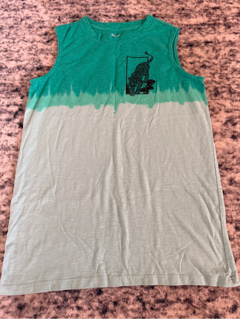 Cat & Jack Teal-to-Light Gray Dip-Dye Tank with Leopard Pocket Graphic